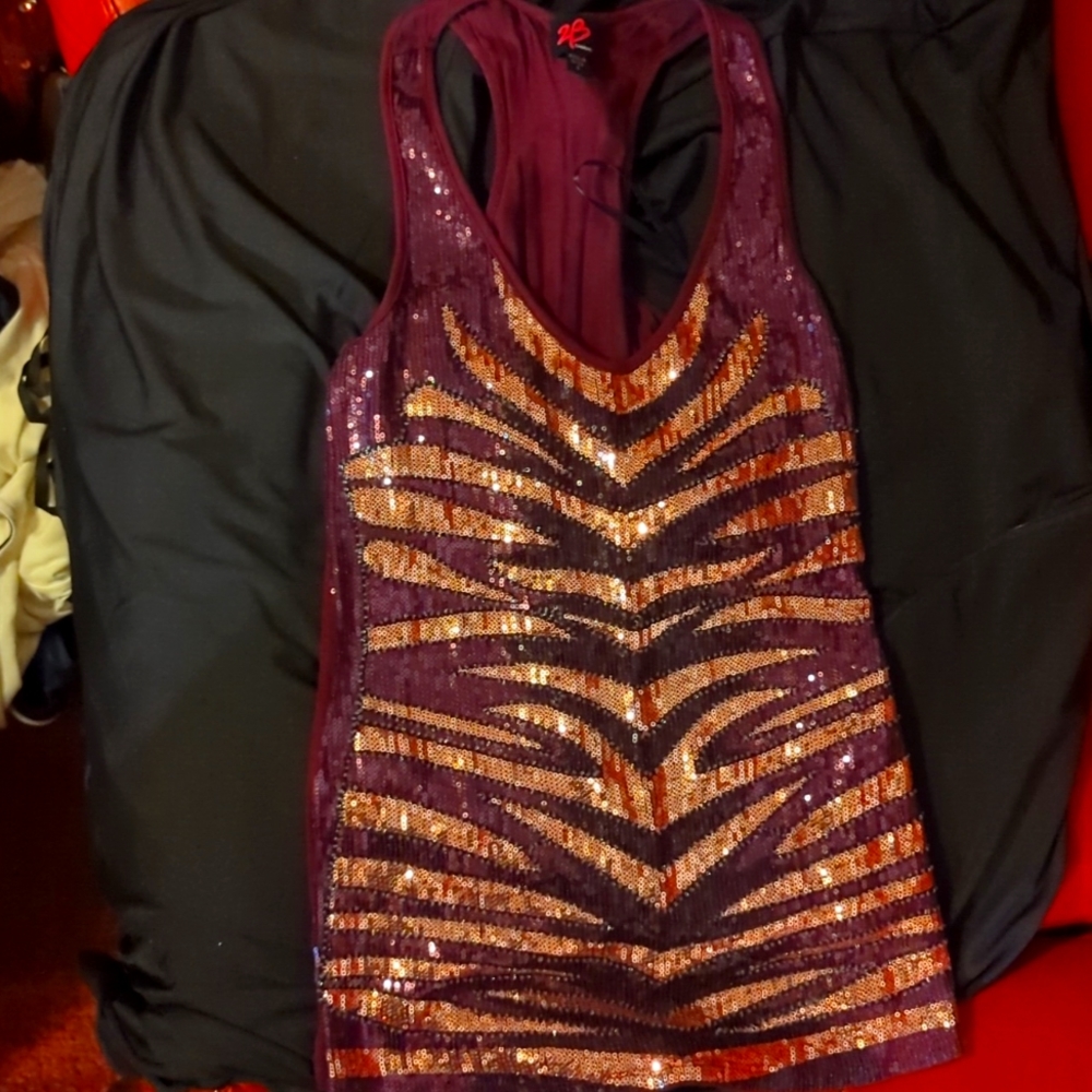 Bebe animal print sequin tank top, burgundy